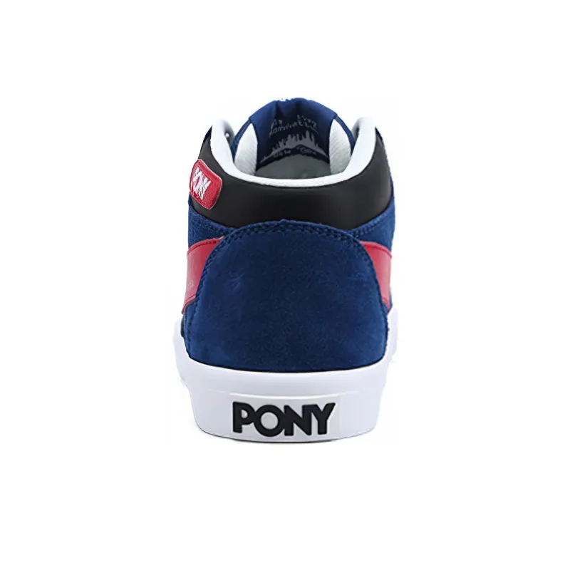 PONY Thermal Slip Resistant Lightweight Mid Top Skateboard Shoes Unisex Black Blue-2