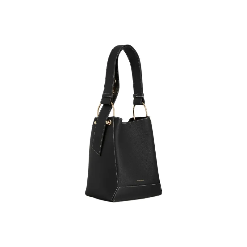 Strathberry Calfskin Bucket Bag Handbag Shoulder Bag Medium Size Women's Black-1