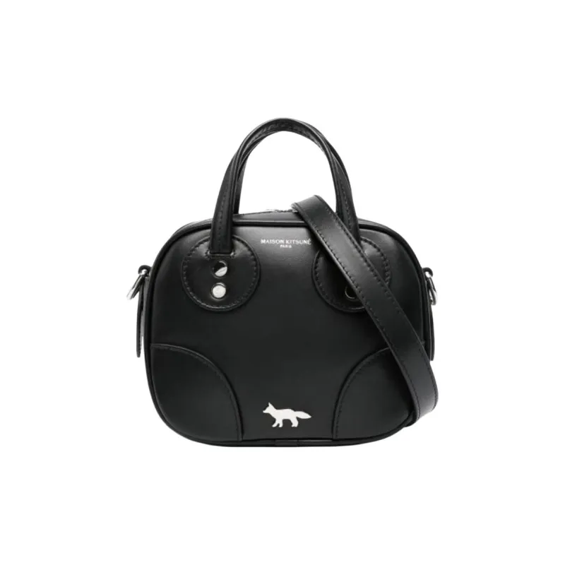 Maison Kitsune Calfskin Camera Bag, One Shoulder Handbag, Crossbody Bag Women's Black-0