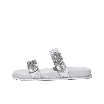 XIAOFAMIAO Slip Resistant Odor Resistant Abrasion Resistant Slide Slippers Women's Silver