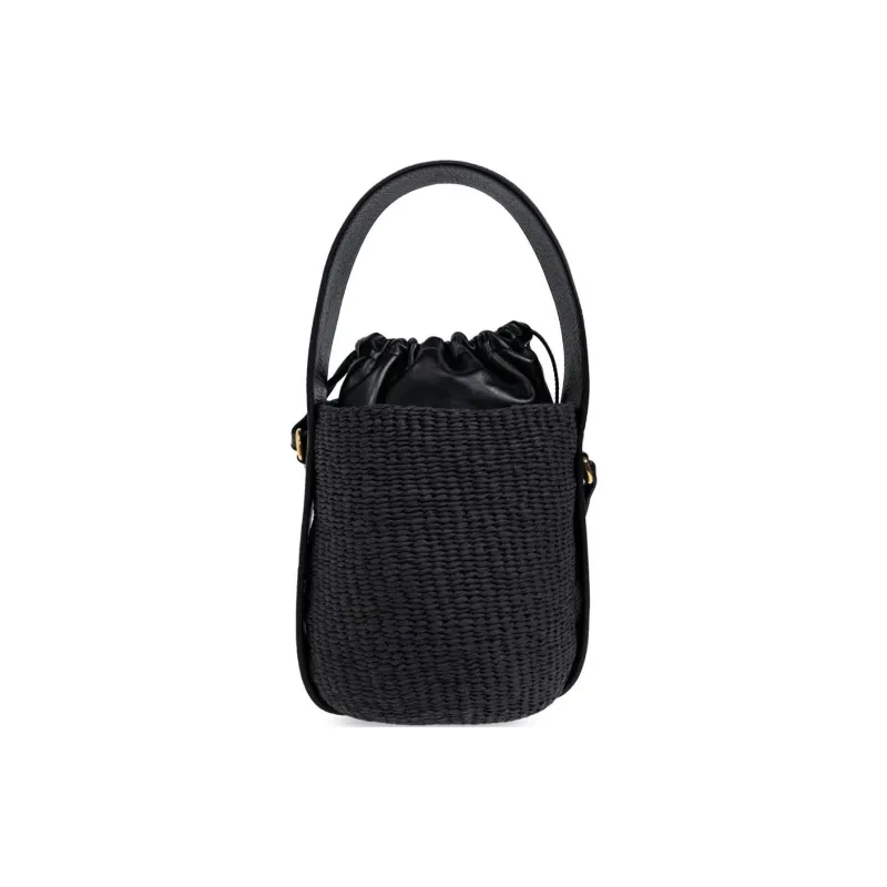Chloe Woody Raffia Bucket Bag, Handbag, Shoulder Bag, Crossbody Bag, Handbag Small Size Women's Black-2