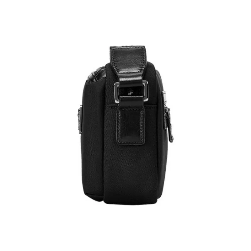 Hush Puppies Cow Leather Patchwork With Fabric Crossbody Bag Medium Size Men's Black Jasper-3
