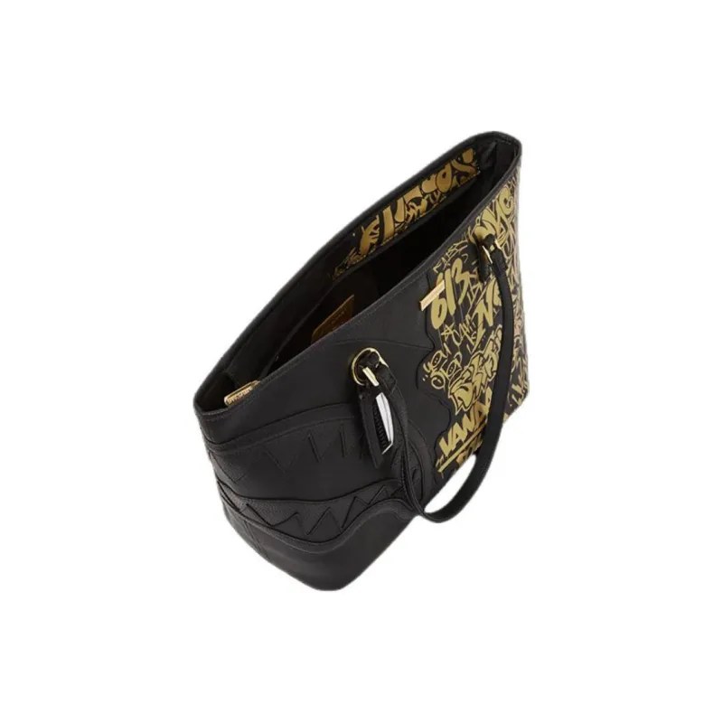 SPRAYGROUND Fabric With Artificial Leather Tote Bag Shopping Bag Handbag Shoulder Bag Men's Black & Gold-3