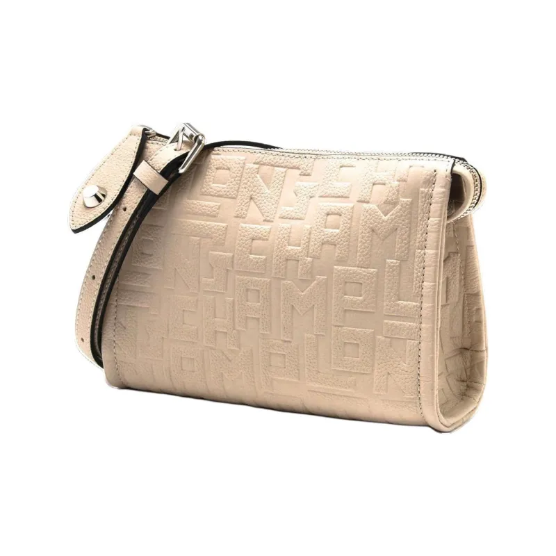 LONGCHAMP Embossed Leather Crossbody Bag Shoulder Bag Women's Beige-1