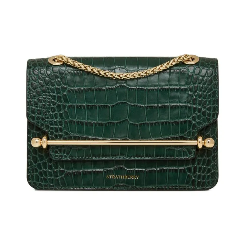 Strathberry Smooth Calf Leather Shoulder Bag Crossbody Bag Mini Women's Dark Green-0