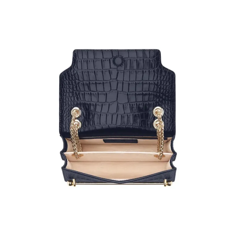 Strathberry Crocodile Pattern Leather Shoulder Bag Crossbody Bag Mini Women's Dark Blue-3
