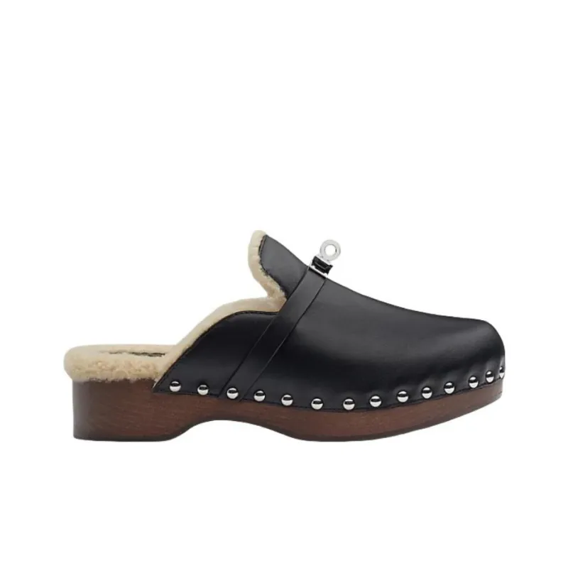HERMES Carlotta Abrasion-Resistant Wrap-toe Slippers Women's Black-1