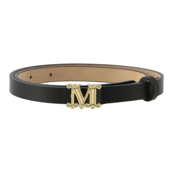 MaxMara Logo Design Smooth Buckle Leather Leather Belts Women's Black Width 1.5CM