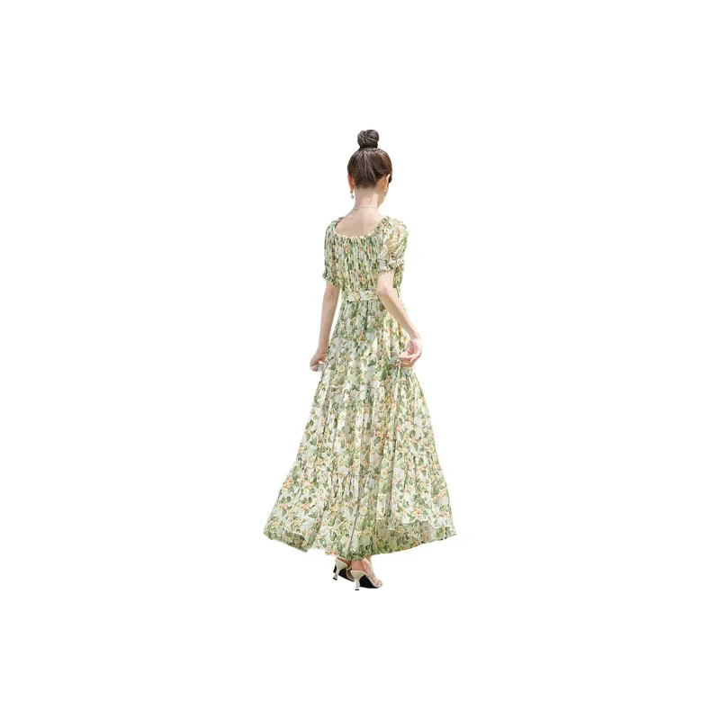 Cypress House Short Sleeved Dress Women's White Base Green Leaf-1