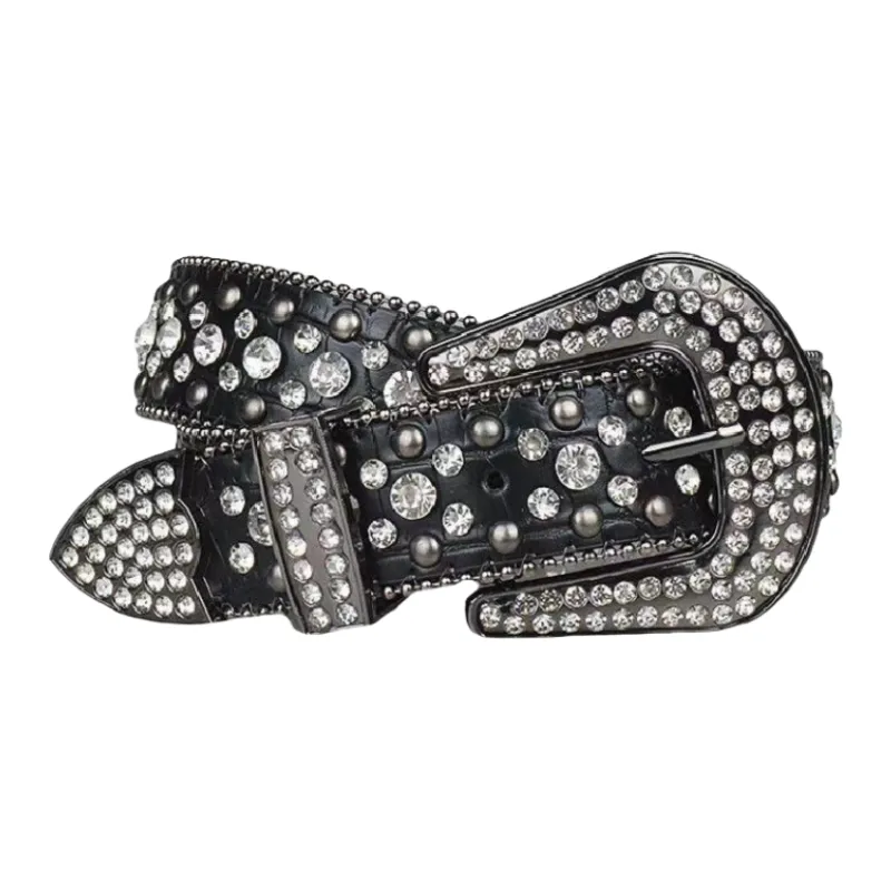 Emperor Penguin Rhinestone Korean Style Jeans With Crystal Inlay Decoration PU Leather Belts Women's 3.8cm-0