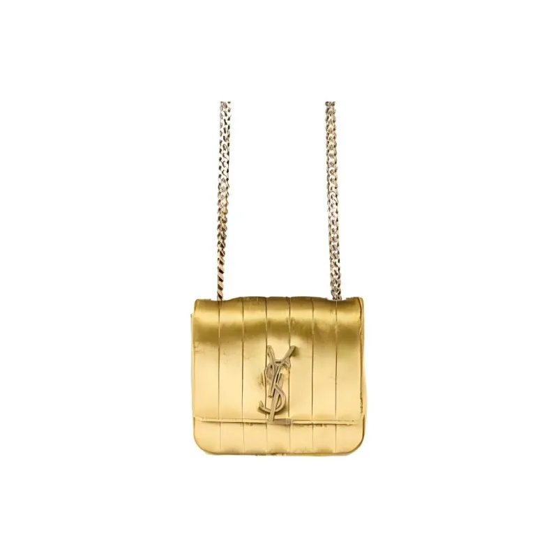 SAINT LAURENT Vicky Viscose Blended With Silk Shoulder Bag Crossbody Bag Small Size Women's Gold-0
