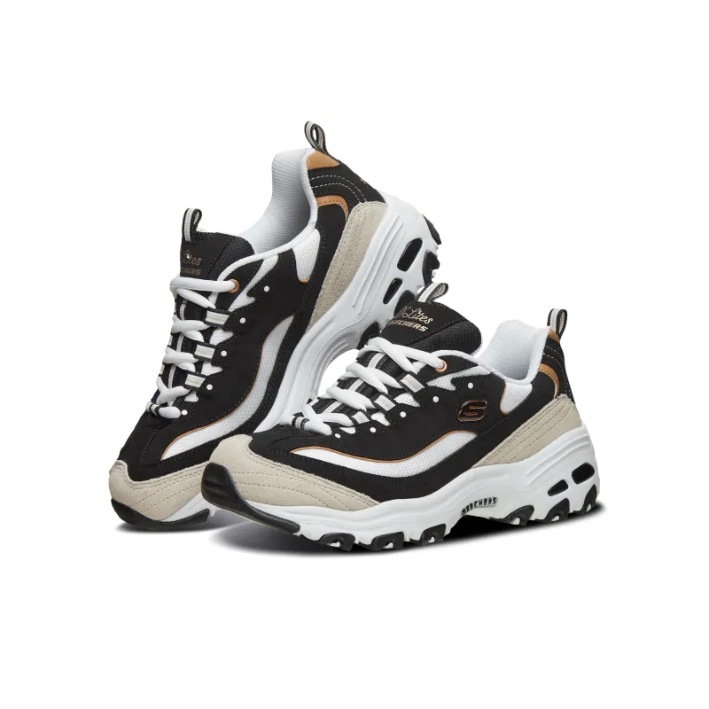 Skechers D'LITES 1.0 Wear resistant And Lightweight Low Top Chunky Sneakers Women's Black Gold-4