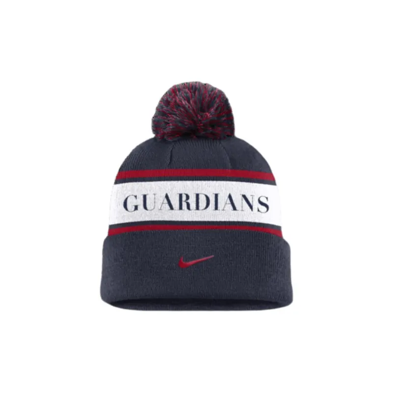 Nike Cleveland Guardians Team Stripe Peak Men's Nike Mlb Cuffed Pom Beanie-0