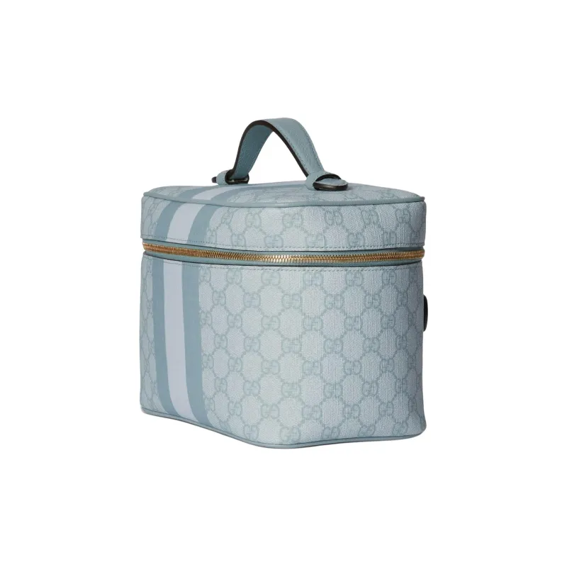 GUCCI Ophidia Canvas With Leather Binding Portable Travel Makeup Storage Bag Medium Size Women's Gray Blue-1