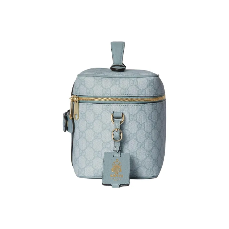 GUCCI Ophidia Canvas With Leather Binding Portable Travel Makeup Storage Bag Medium Size Women's Gray Blue-2