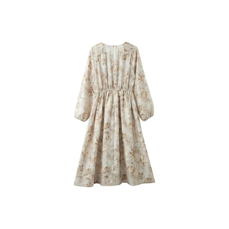 Still Quiet Long Sleeved Dress Women's Apricot/Multicolor-1