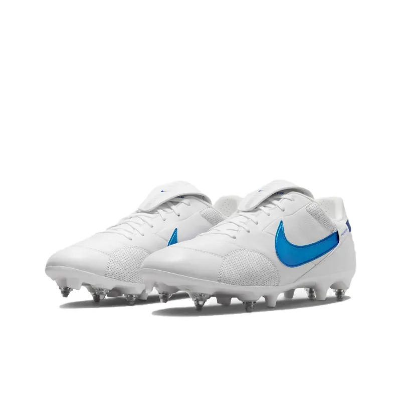 Nike Premier 3 SG Metal Long Studs Anti Slip Wear Resistant Soccer Shoes Men's White Blue-2