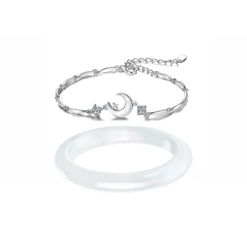Muyan Colored Glaze White Moonlight Star Moon Jade Bangle Women's