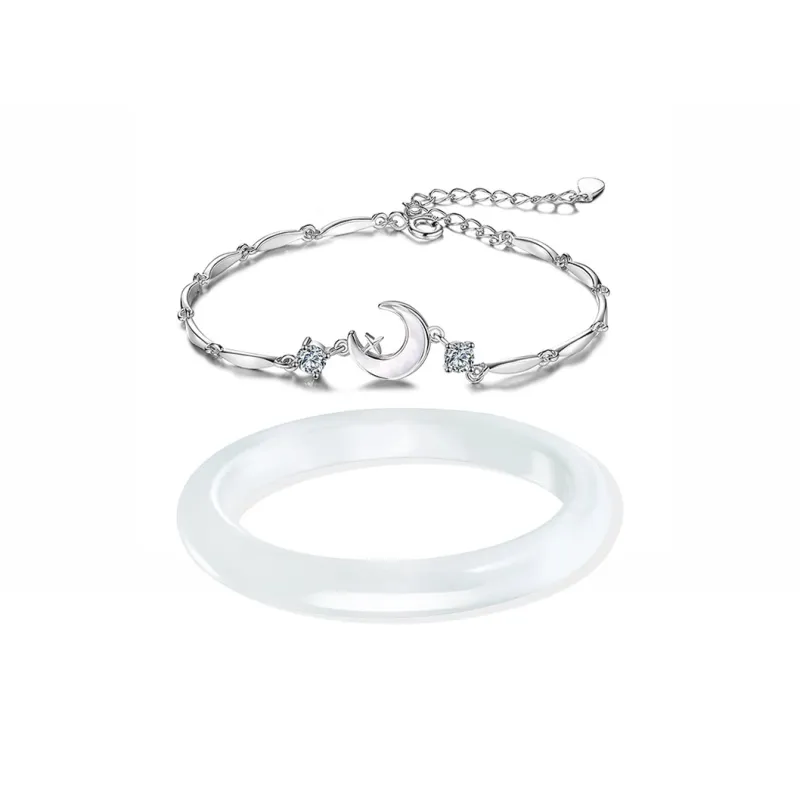 Muyan Colored Glaze White Moonlight Star Moon Jade Bangle Women's-0