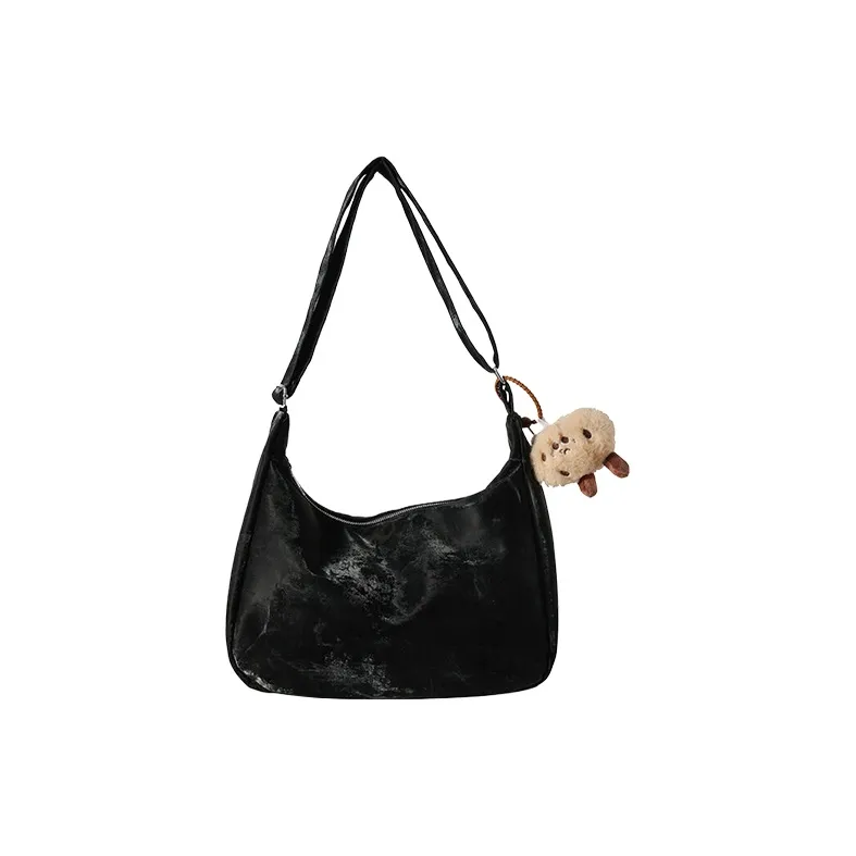 CARTELO Velour Shoulder Bag Dumpling Bag Women's Black White Pink-0