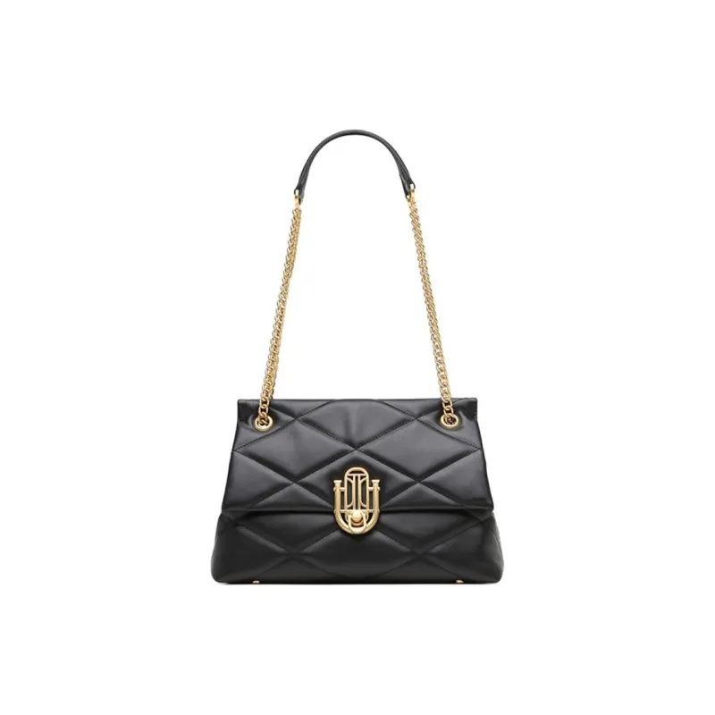 Clannad Cow Leather Shoulder Bag Large Size Women's Black-0