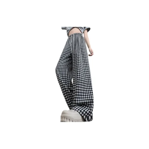 Wbwq Casual Pants Women's Black Gray With White Plaid