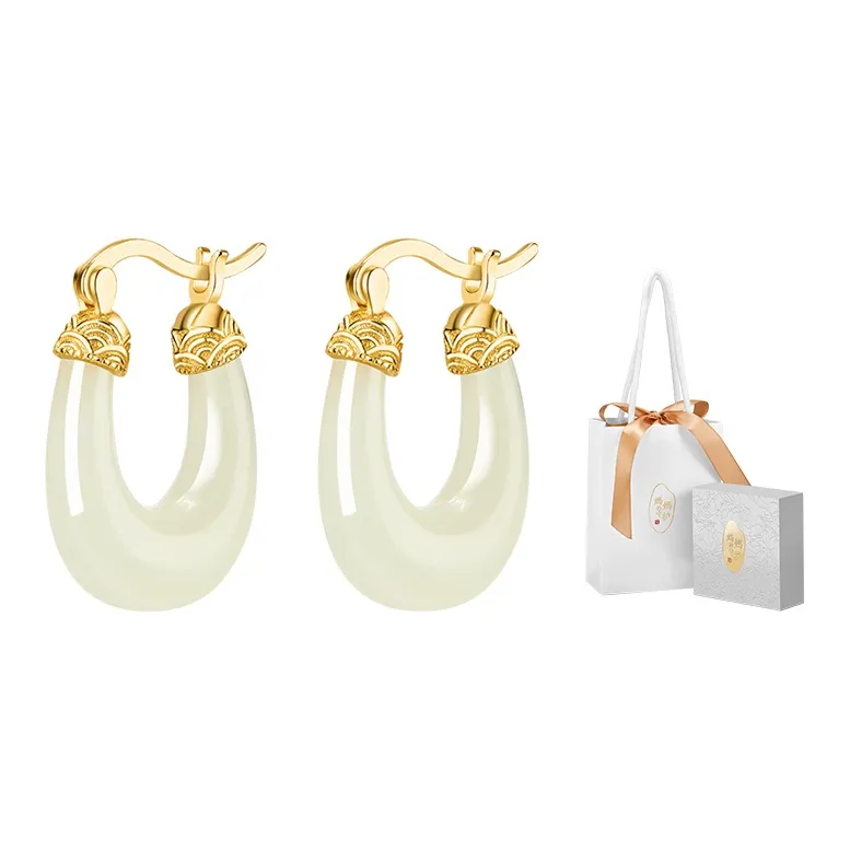 MAMADESHOUHU Earrings Pale Greenish White Jade Women's-2
