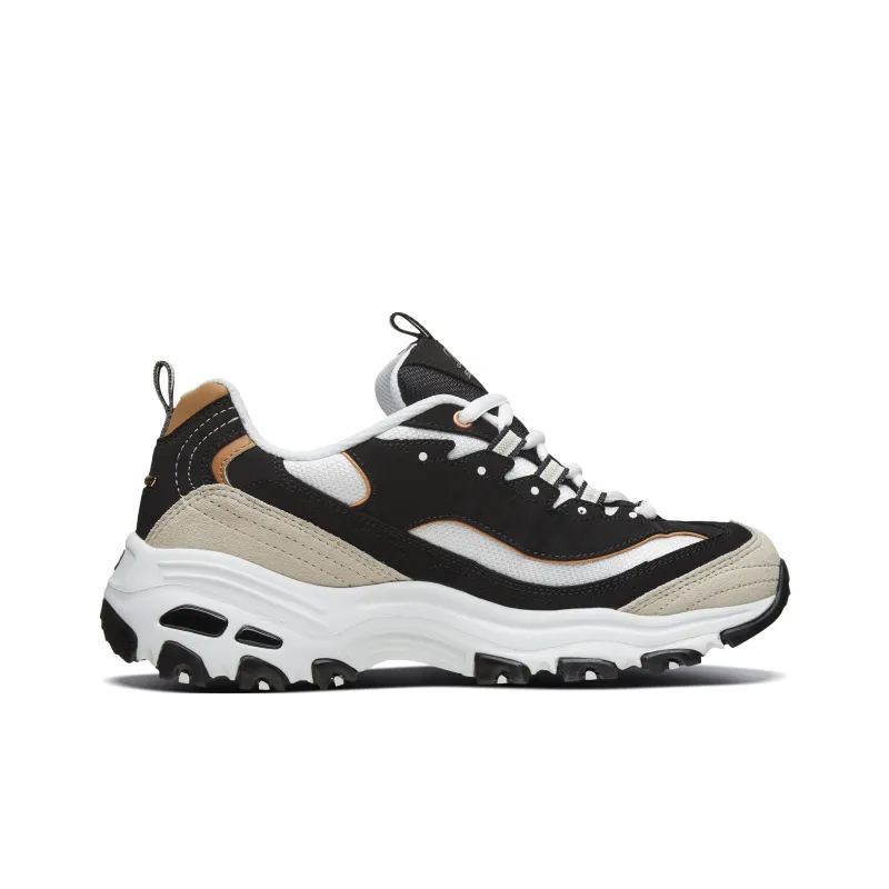 Skechers D'LITES 1.0 Wear resistant And Lightweight Low Top Chunky Sneakers Women's Black Gold-2