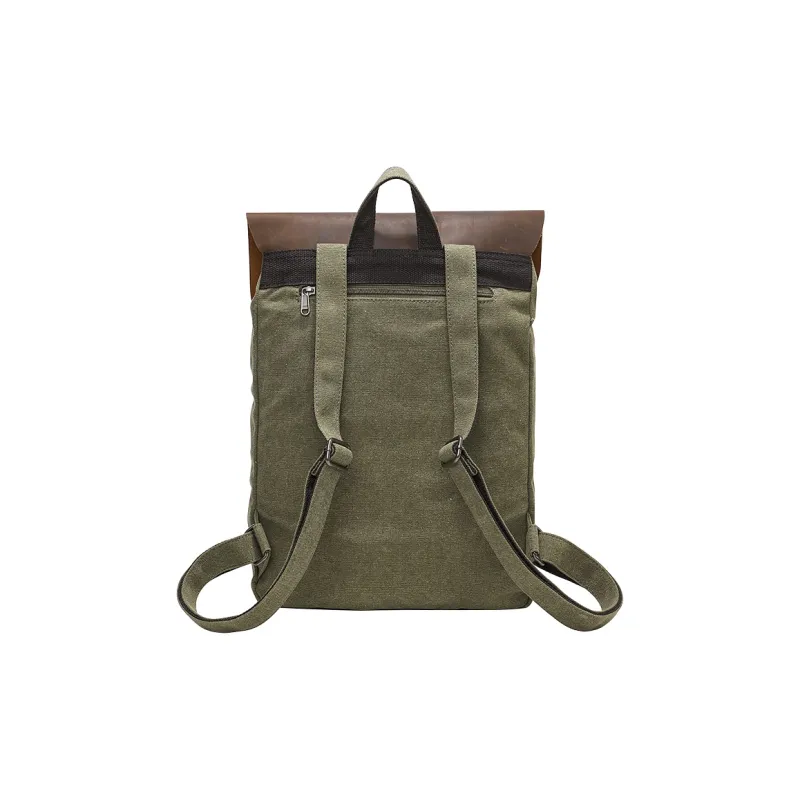 COTECi Washed Canvas, Metal Buckle, Top Grain Cow Leather Backpack Tubas Unisex Khaki/Green-2