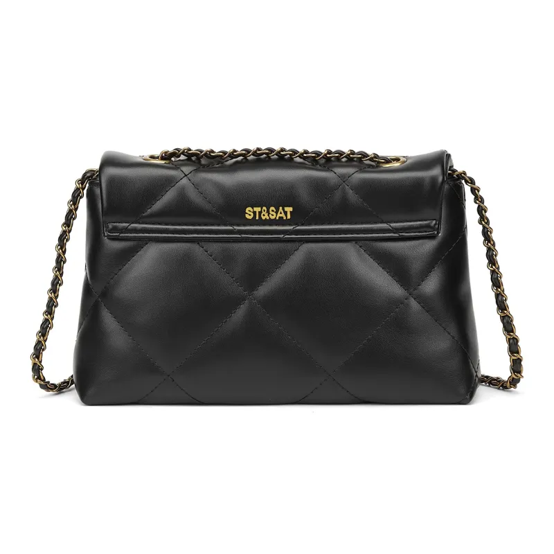 ST&SAT Synthetic Leather Commute Crossbody Bag Shoulder Bag Women's Black/Pearl White-2