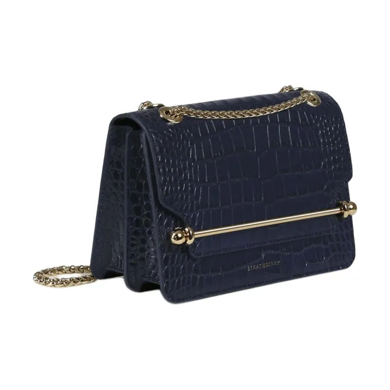 Strathberry Crocodile Pattern Leather Shoulder Bag Crossbody Bag Mini Women's Dark Blue-1