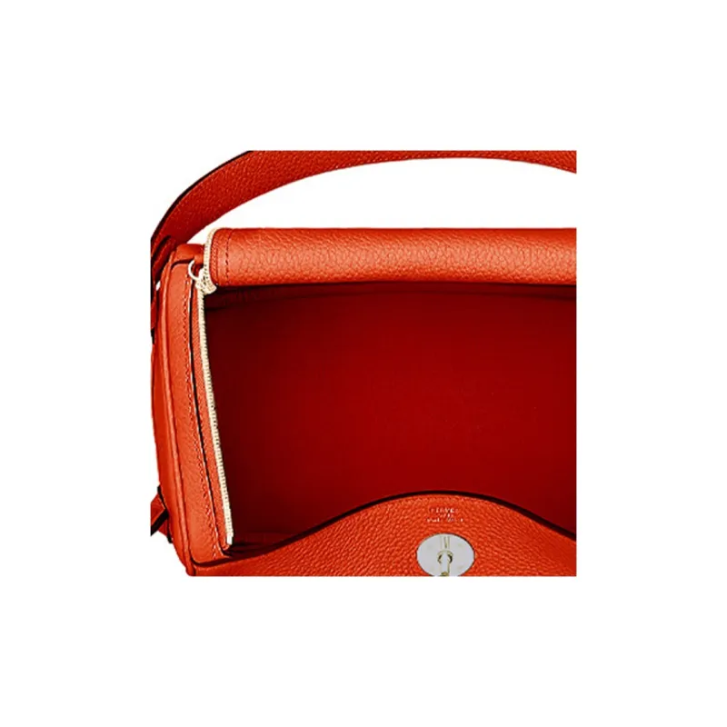 HERMES Lindy Little Bull Leather Handbag Shoulder Bag Women's 9J Feu Flame Orange-4