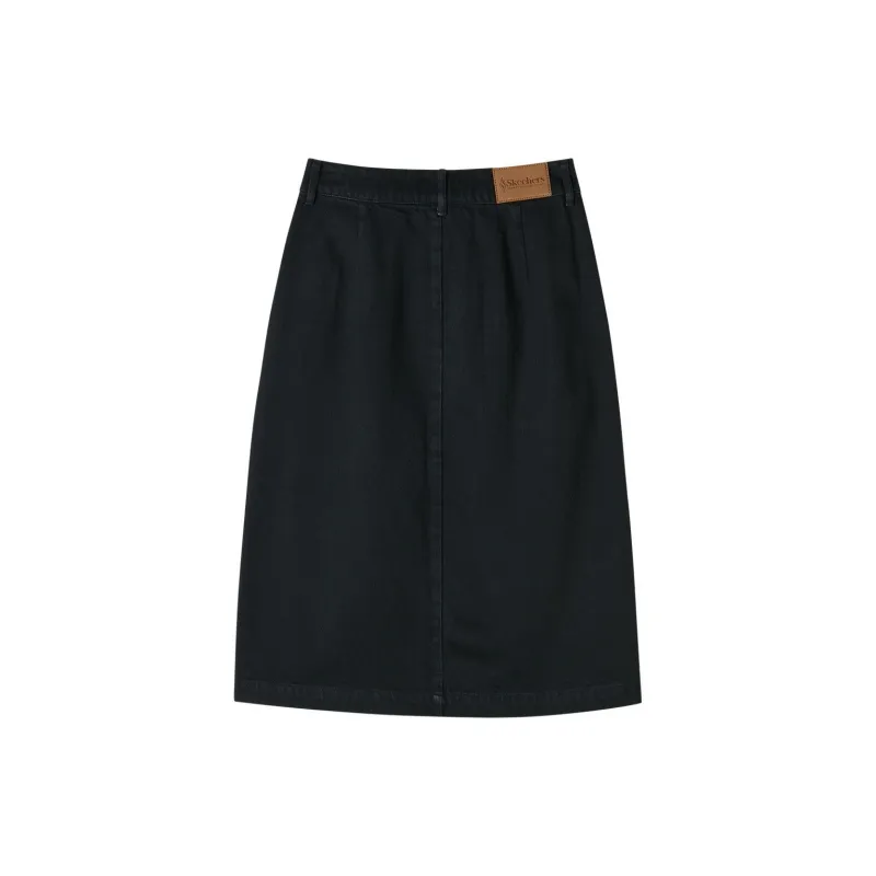 Skechers Yazhuan Series Denim Long Skirts Women's Carbon Black-1