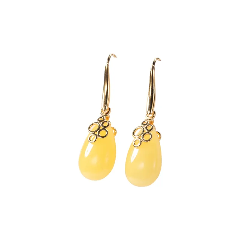 S&A S925 Silver With Gemstones Amber Beeswax Hoop Earrings With Fine Jade Earring Women's-1