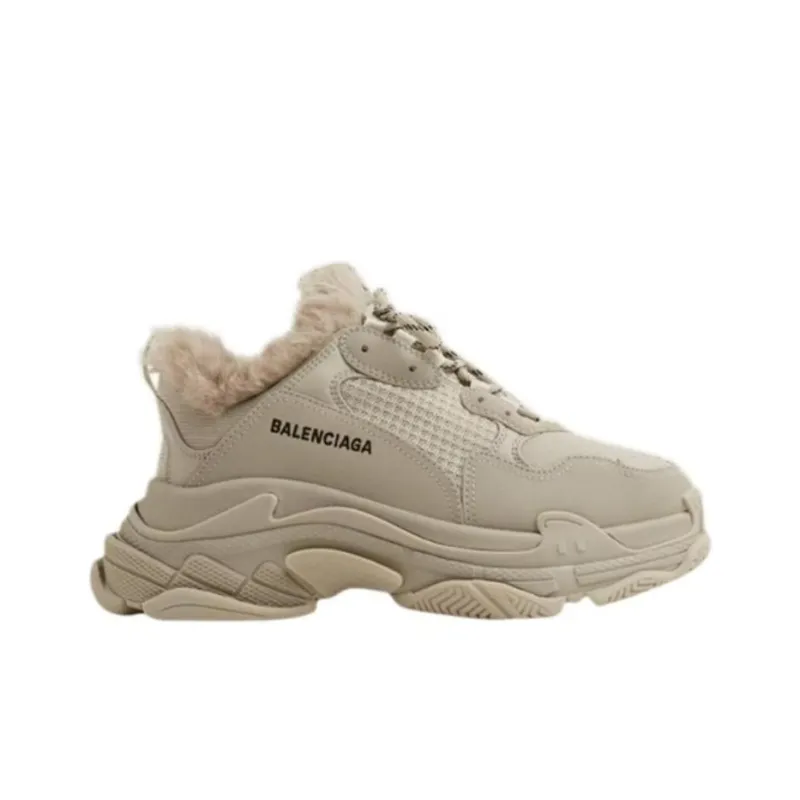 Balenciaga Triple S Fake Fur Beige Women's-1