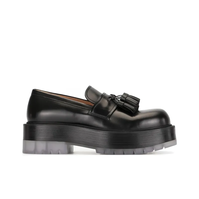 Bottega Veneta The Stilt Tasselled Platform Leather Loafer Black-1