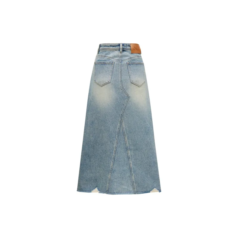 ONLY A Line Long Skirt Women's Dark Denim Gray-5
