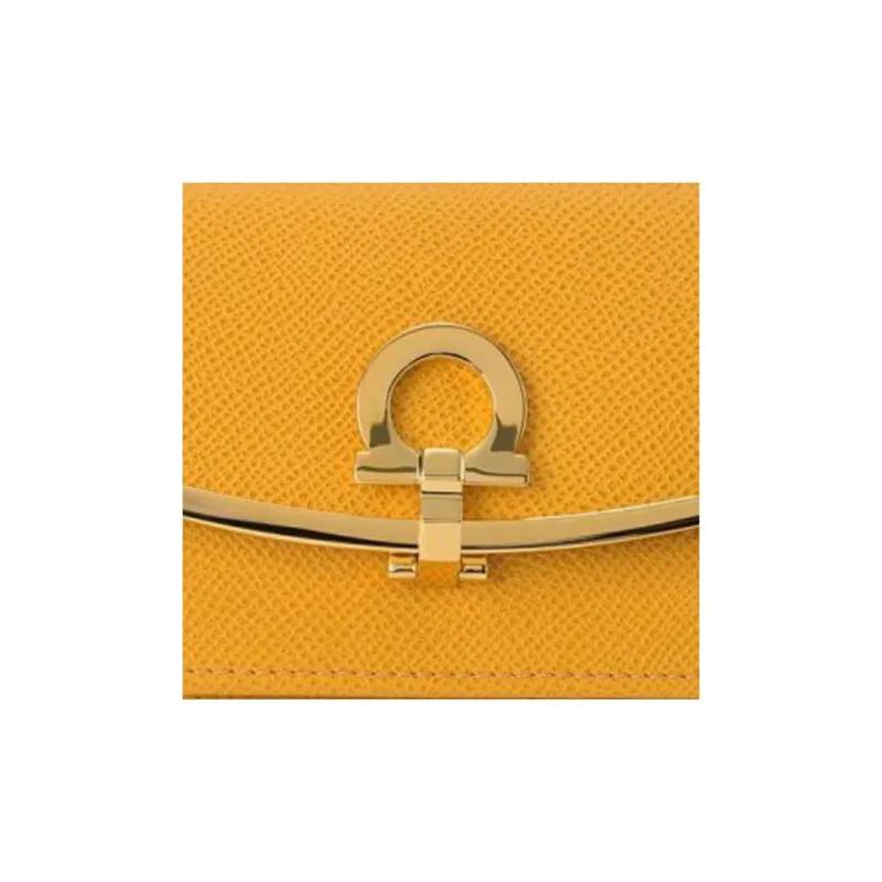 FERRAGAMO GANCINI Calfskin Card Holder Women's Yellow-6