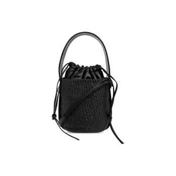 Chloe Woody Raffia Bucket Bag, Handbag, Shoulder Bag, Crossbody Bag, Handbag Small Size Women's Black