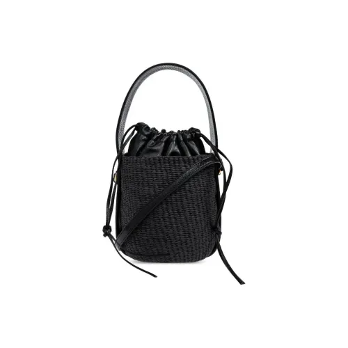 Chloe Woody Raffia Bucket Bag, Handbag, Shoulder Bag, Crossbody Bag, Handbag Small Size Women's Black