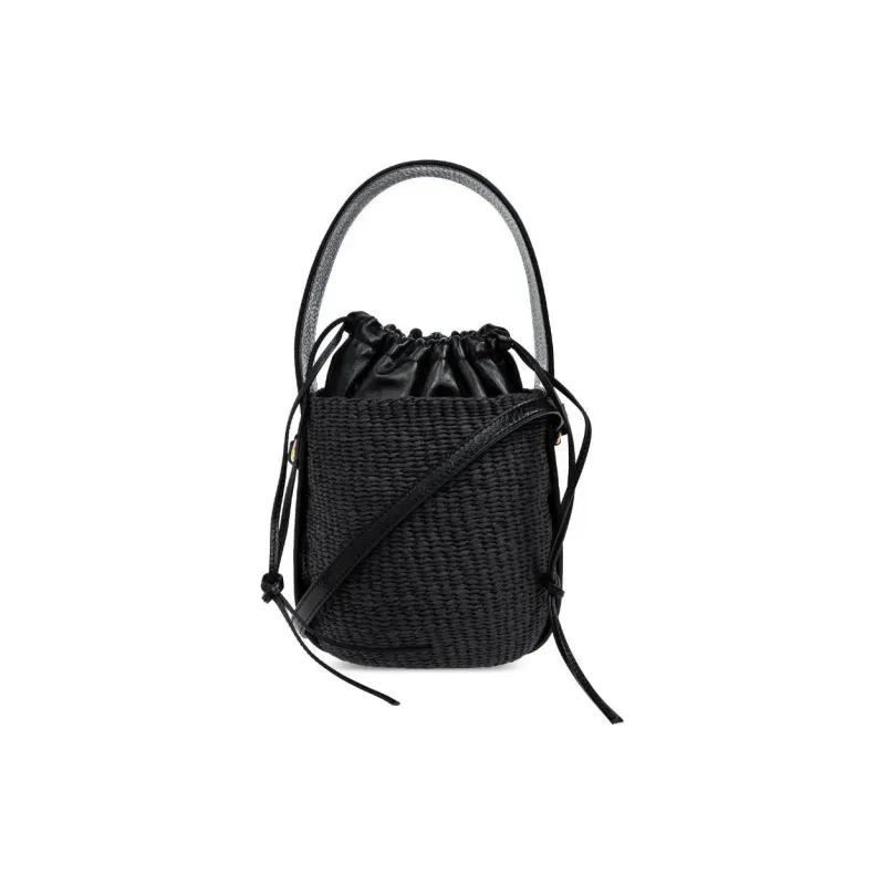 Chloe Woody Raffia Bucket Bag, Handbag, Shoulder Bag, Crossbody Bag, Handbag Small Size Women's Black-0