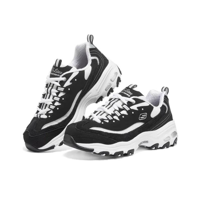 Skechers D'LITES 1.0 Anti Slip And Wear Resistant Warm Low Top Chunky Sneakers Women's Black White-3