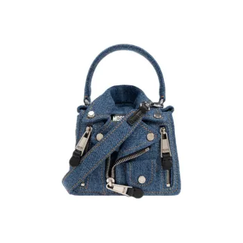 MOSCHINO Jacket-Style Logo Patch Denim Shoulder Bag
