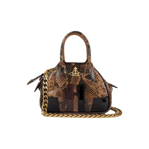 Vivienne Westwood Python Pattern Embossed Leather Handbag Shoulder Bag Crossbody Bag Mini Women's Dark Brown