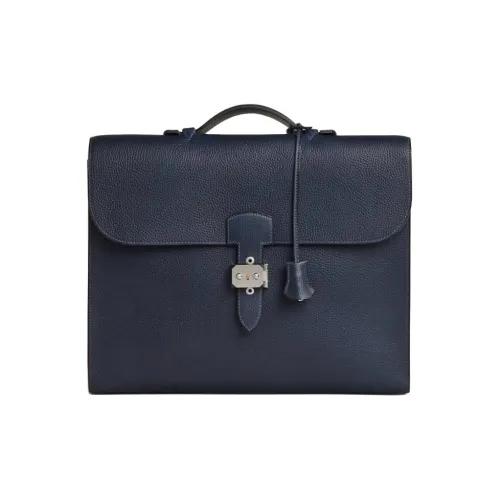 HERMES Sac A Depeches Calfskin Handbag Men's 2Z Bleu Nuit Midnight Blue