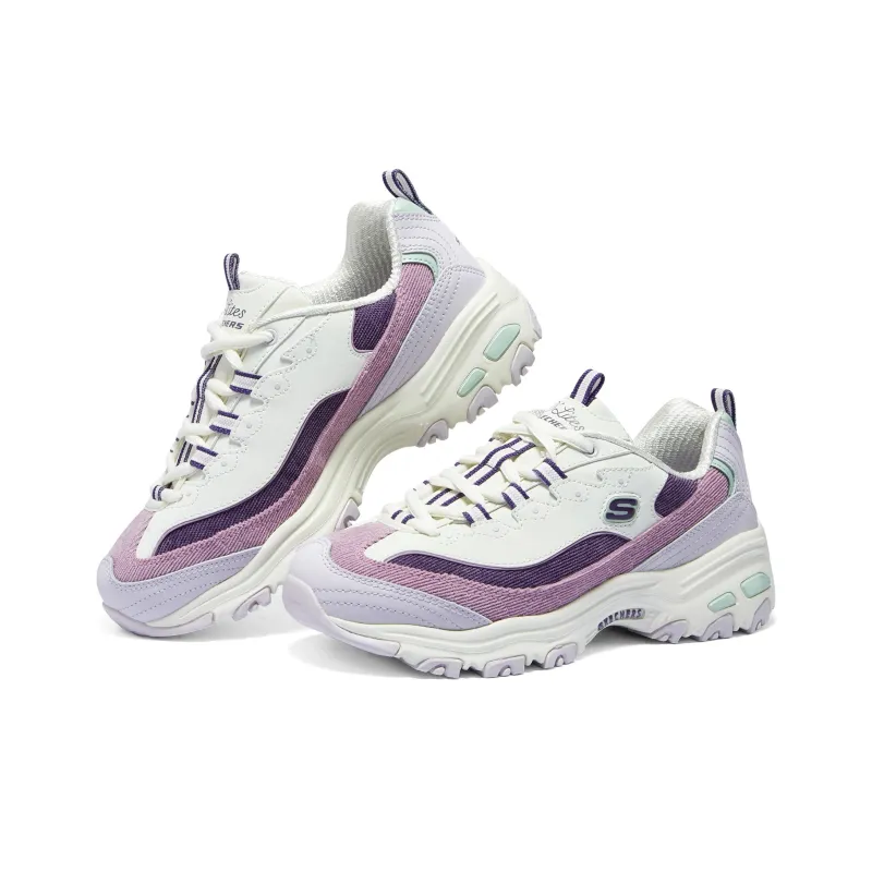 Skechers D'LITES 1.0 Anti Slip Wear Resistant Low Top Chunky Sneakers Women's White Purple-3