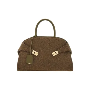 FERRAGAMO Felt Handbag Trumpets Women's Olive