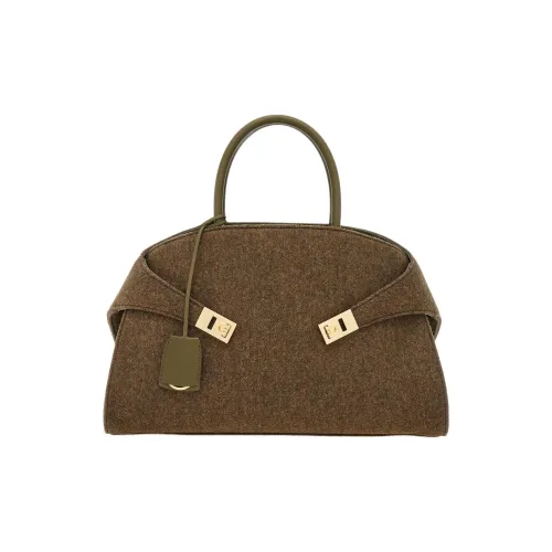 FERRAGAMO Felt Handbag Trumpets Women's Olive