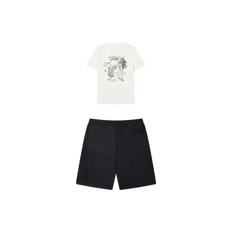FILA Casual Sportswear Men Clothing Set Cloud White Top+Legend Blue Shorts-1