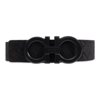 FERRAGAMO Double Sided Gancini Smooth Buckle Calfskin Leather Belts Men's Black